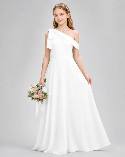 Ivory Chiffon A-line Junior Bridesmaid Dress Front View