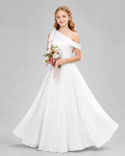 Ivory Chiffon A-line Junior Bridesmaid Dress Front View