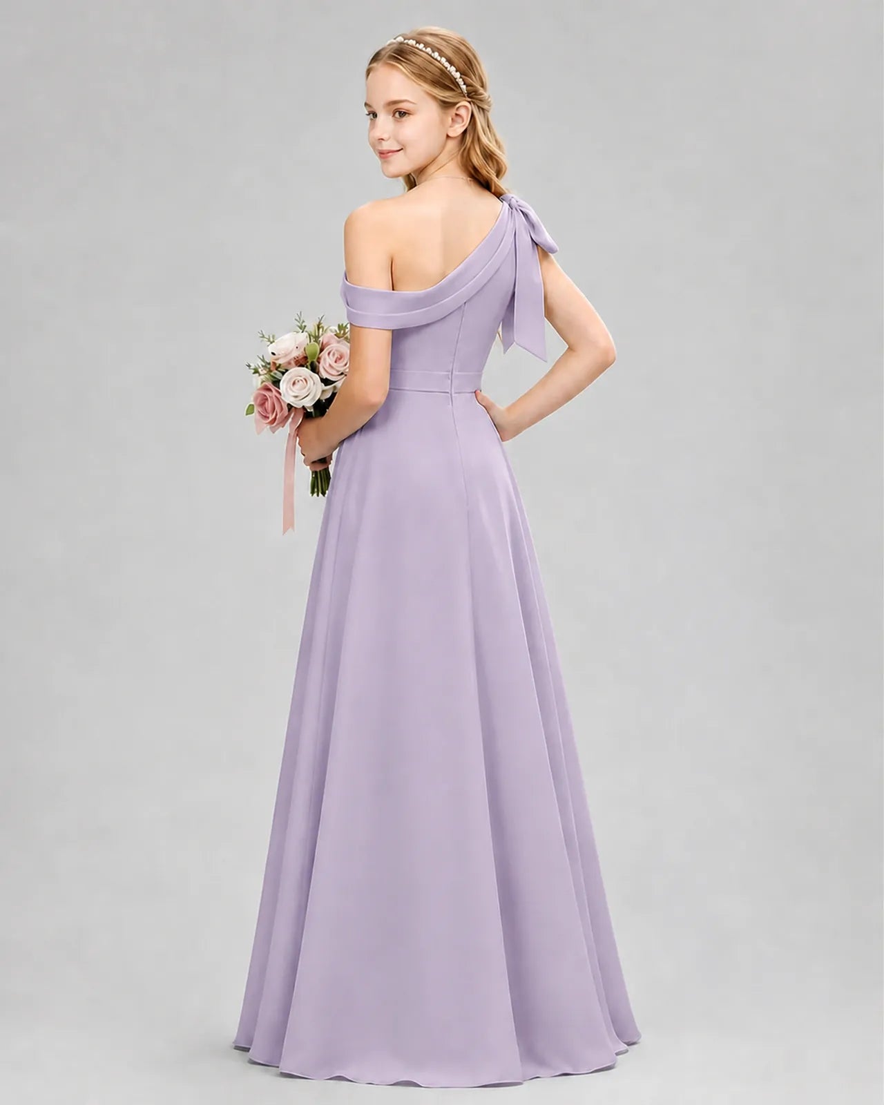 Lavender Chiffon A-line Junior Bridesmaid Dress Back View