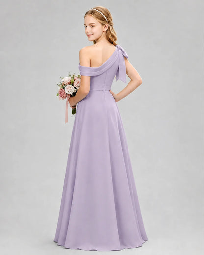 Lavender Chiffon A-line Junior Bridesmaid Dress Back View