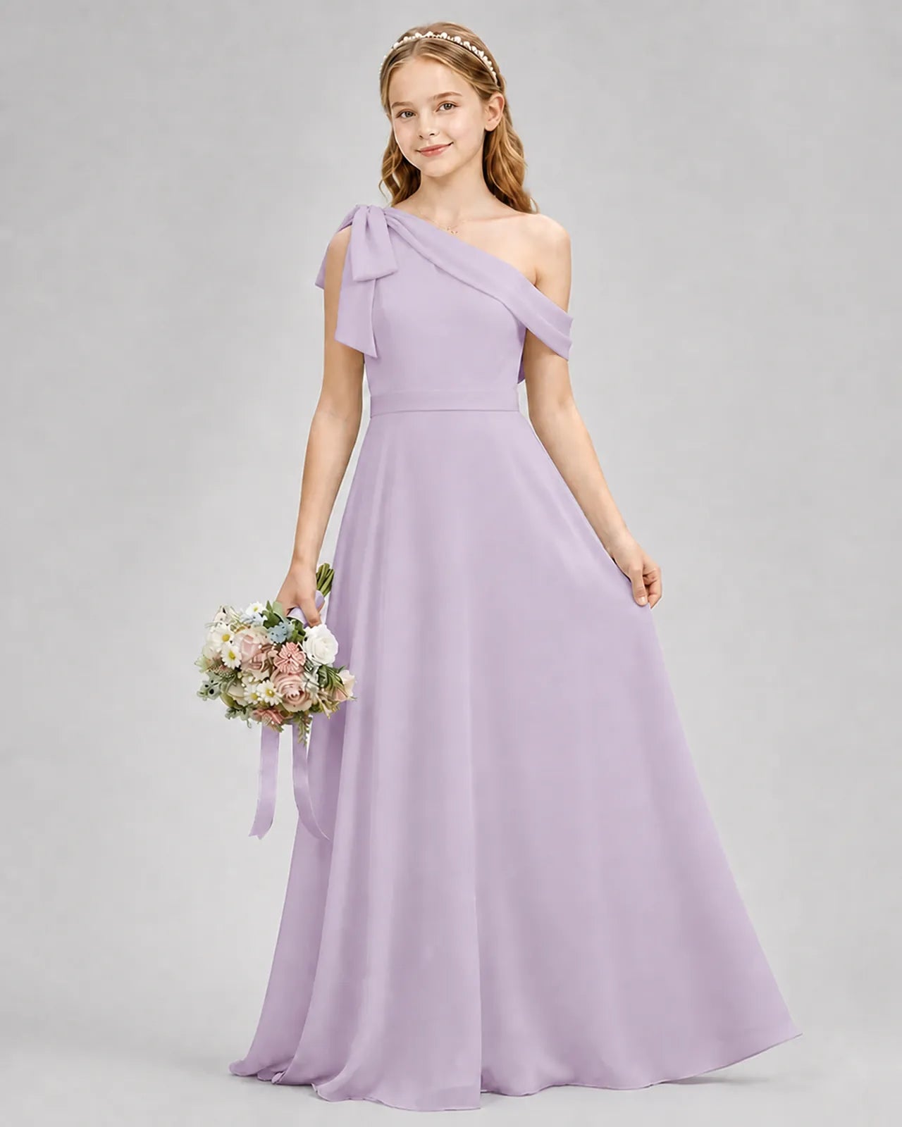 Lavender Chiffon A-line Junior Bridesmaid Dress Front View