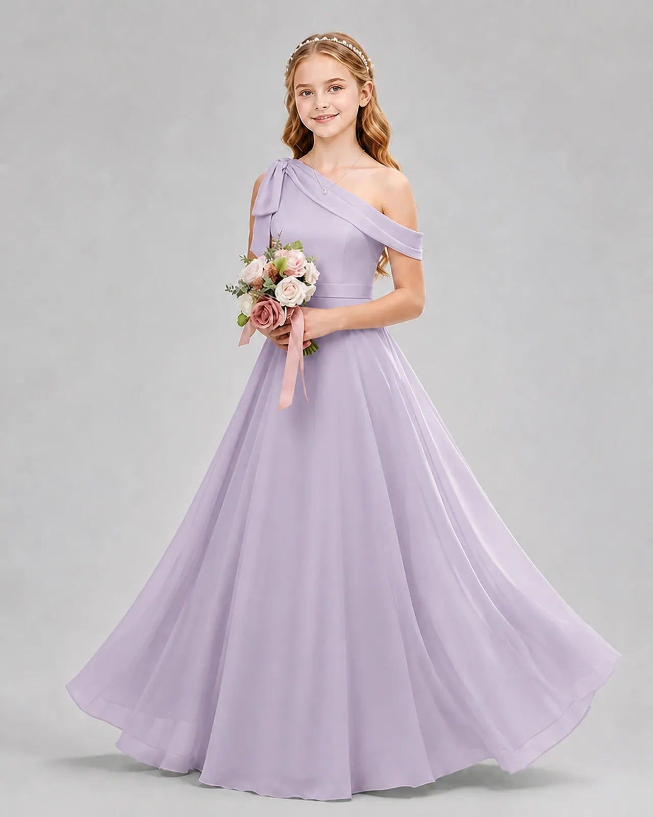 Lavender Chiffon A-line Junior Bridesmaid Dress Front View