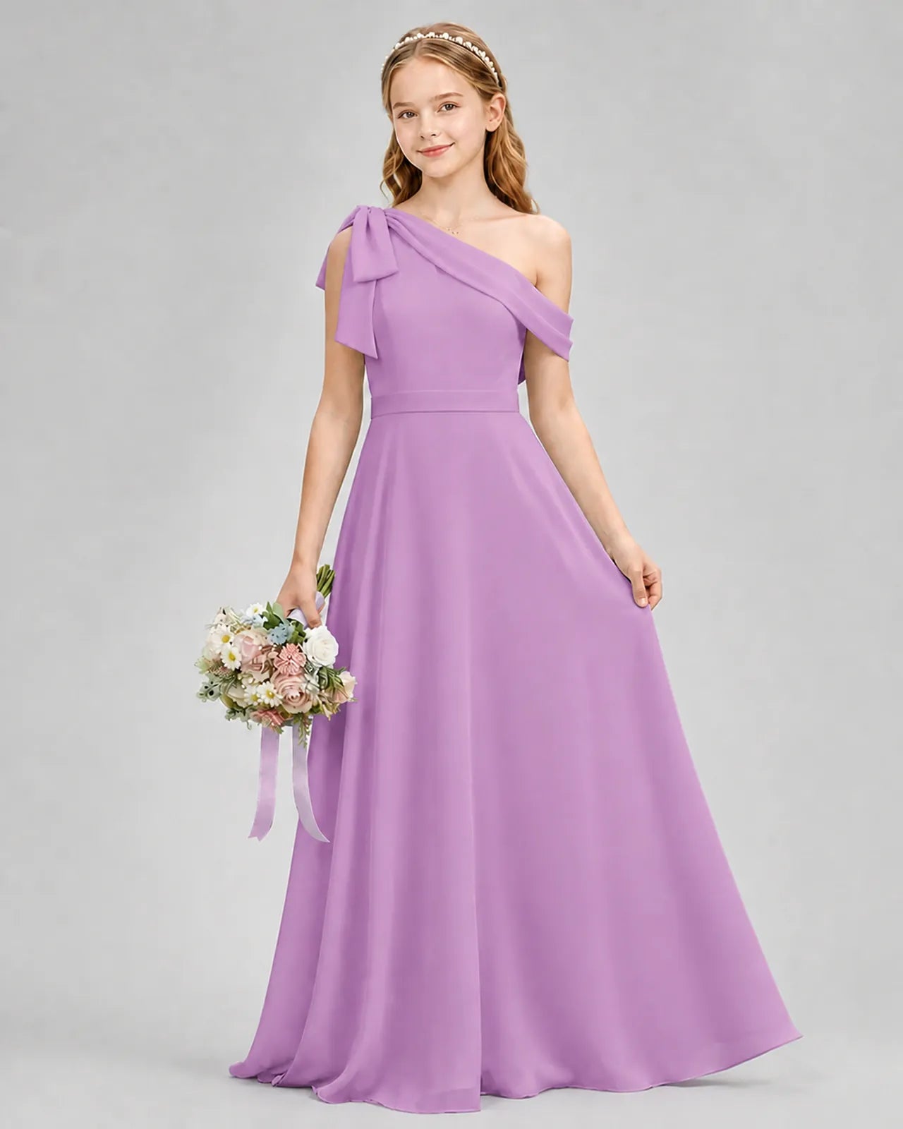 Lilac Chiffon A-line Junior Bridesmaid Dress Front View