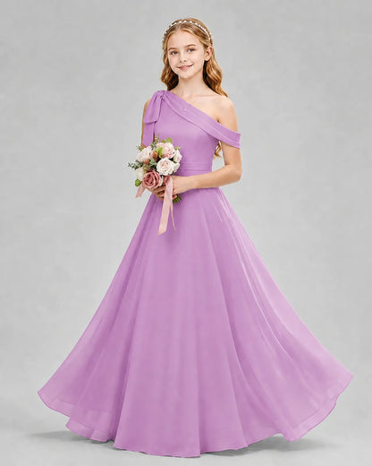 Lilac Chiffon A-line Junior Bridesmaid Dress Front View