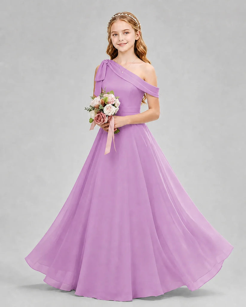 Lilac Chiffon A-line Junior Bridesmaid Dress Front View