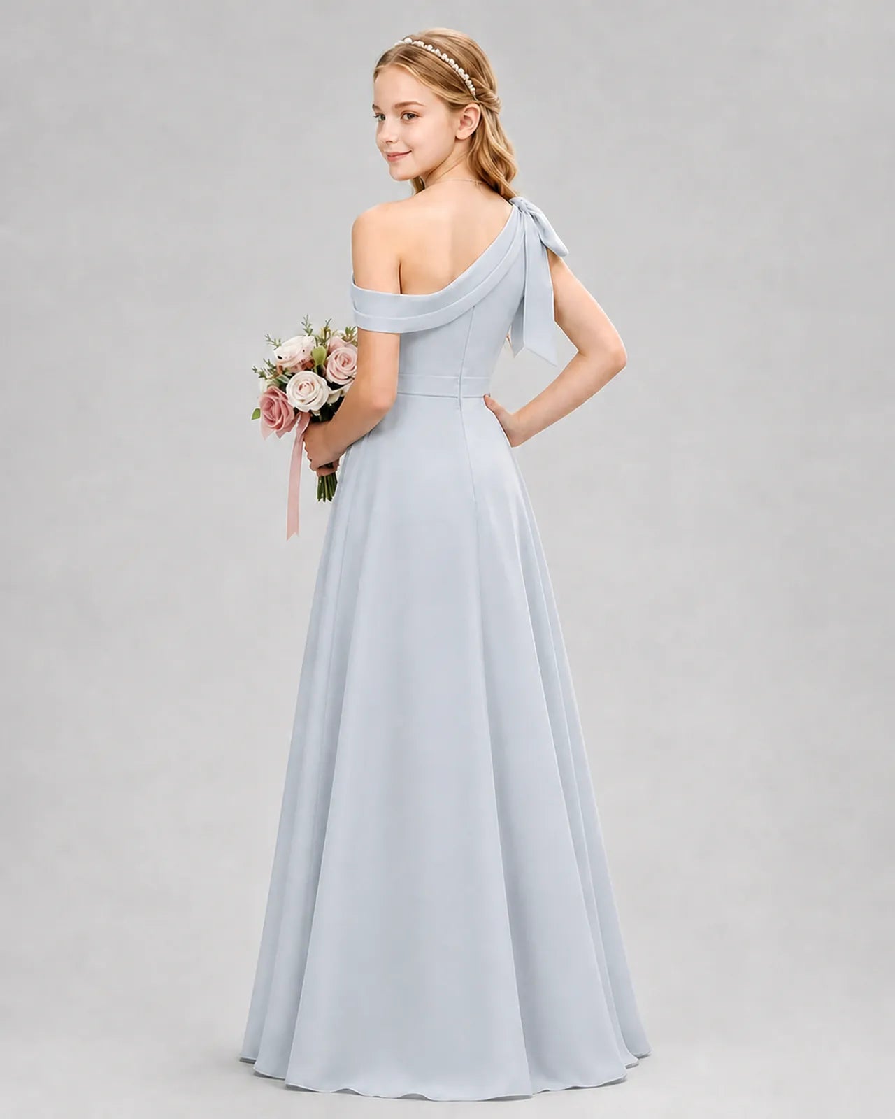 Mist Chiffon A-line Junior Bridesmaid Dress Back View