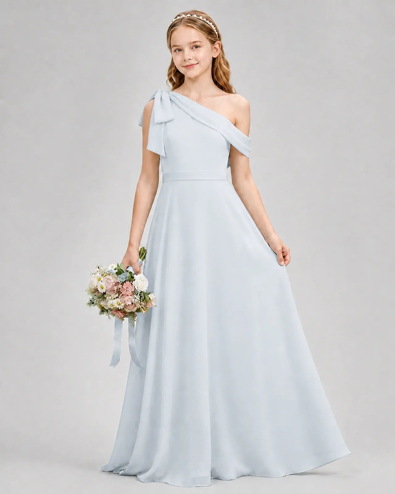 Mist Chiffon A-line Junior Bridesmaid Dress Front View