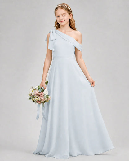 Mist Chiffon A-line Junior Bridesmaid Dress Front View