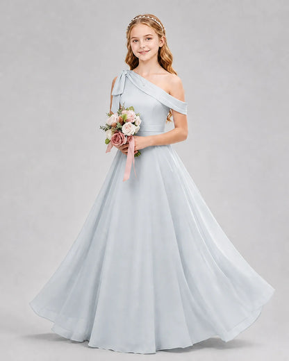Mist Chiffon A-line Junior Bridesmaid Dress Front View