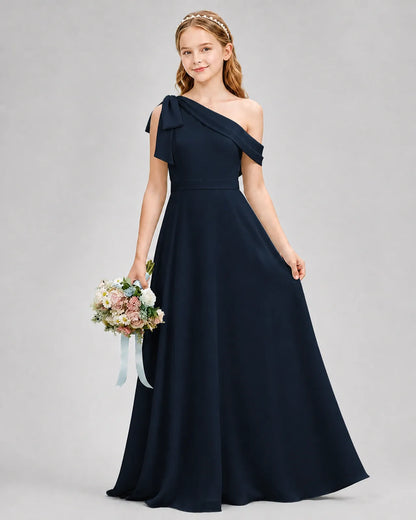 Navy Blue Chiffon A-line Junior Bridesmaid Dress Front View