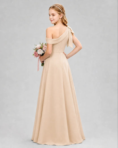 Peach Chiffon A-line Junior Bridesmaid Dress Back View