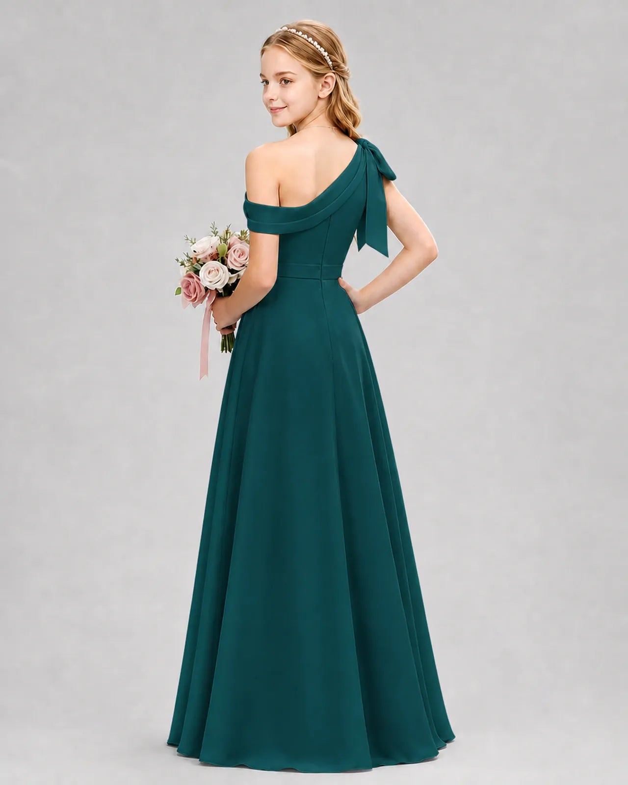 Peacock Chiffon A-line Junior Bridesmaid Dress Back View