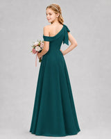 Peacock Chiffon A-line Junior Bridesmaid Dress Back View