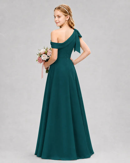 Peacock Chiffon A-line Junior Bridesmaid Dress Back View
