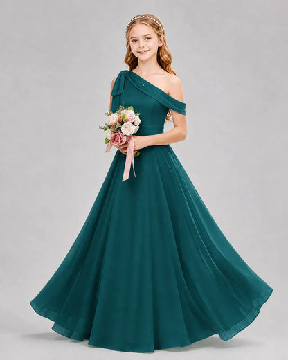 Peacock Chiffon A-line Junior Bridesmaid Dress Front View