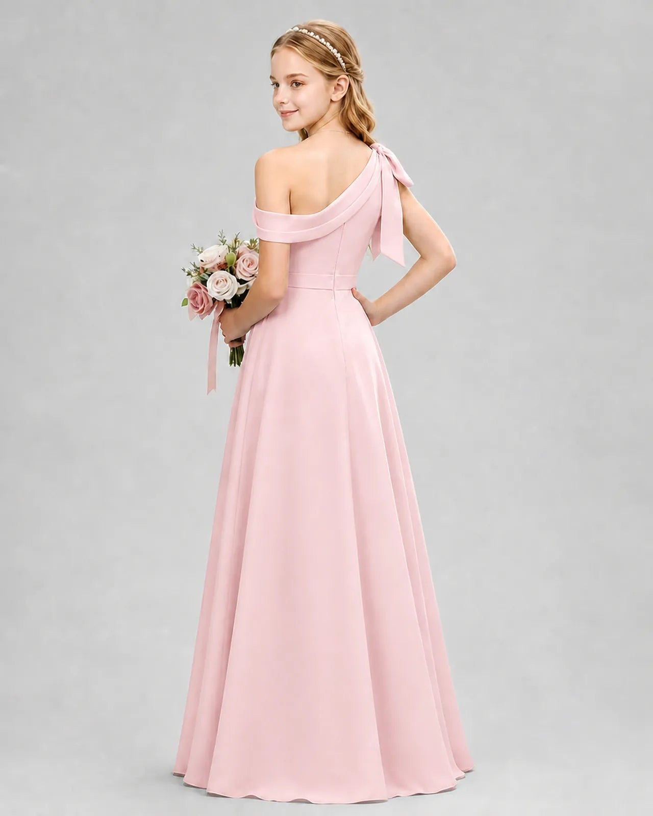 Pink Chiffon A-line Junior Bridesmaid Dress Back View
