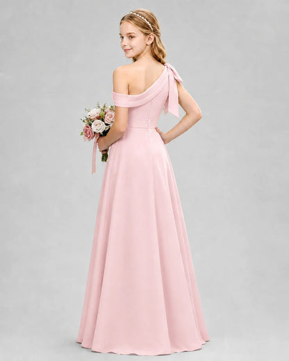 Pink Chiffon A-line Junior Bridesmaid Dress Back View