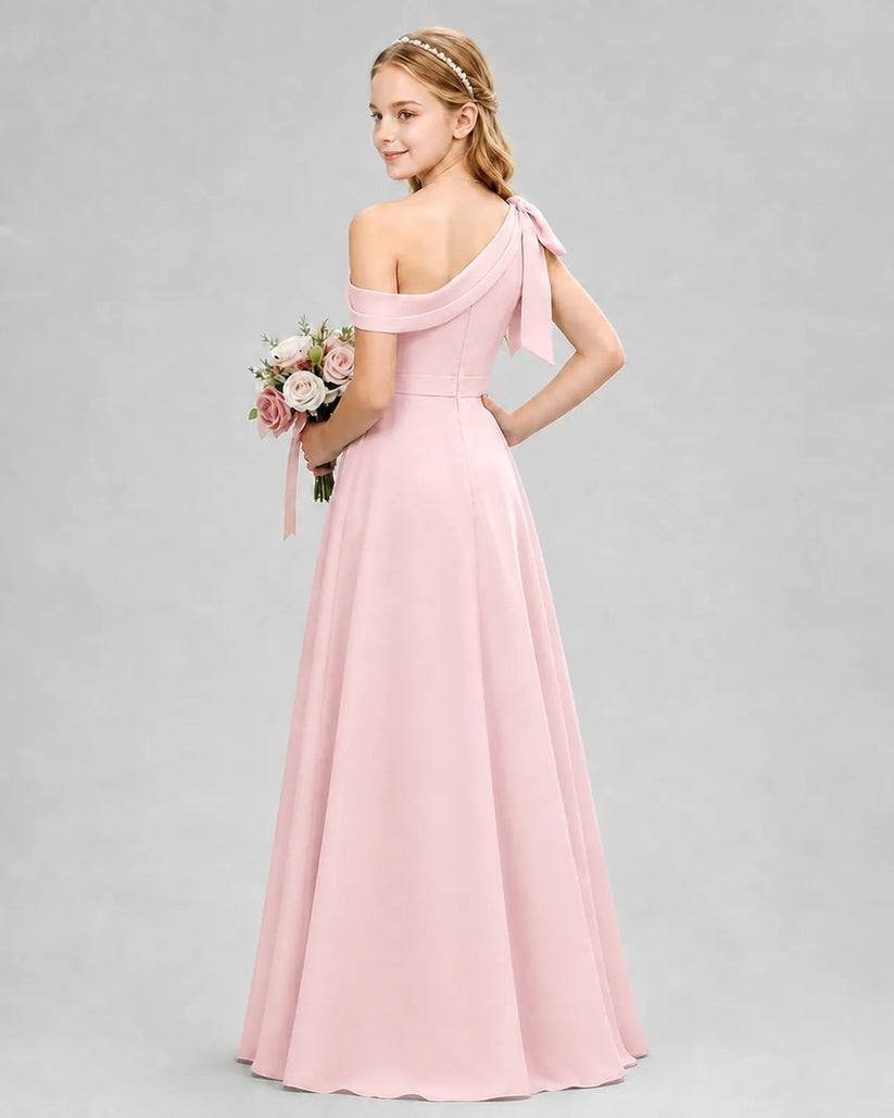 Pink Chiffon A-line Junior Bridesmaid Dress Back View