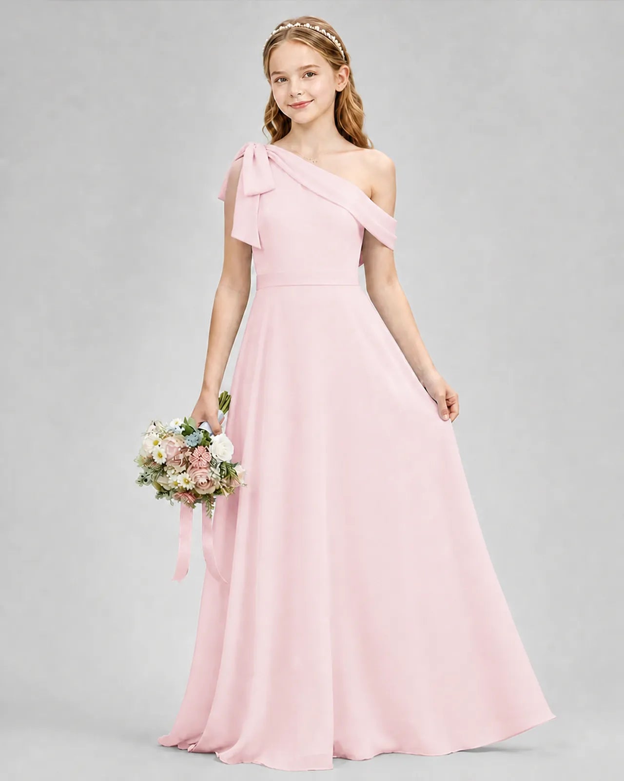 Pink Chiffon A-line Junior Bridesmaid Dress Front View