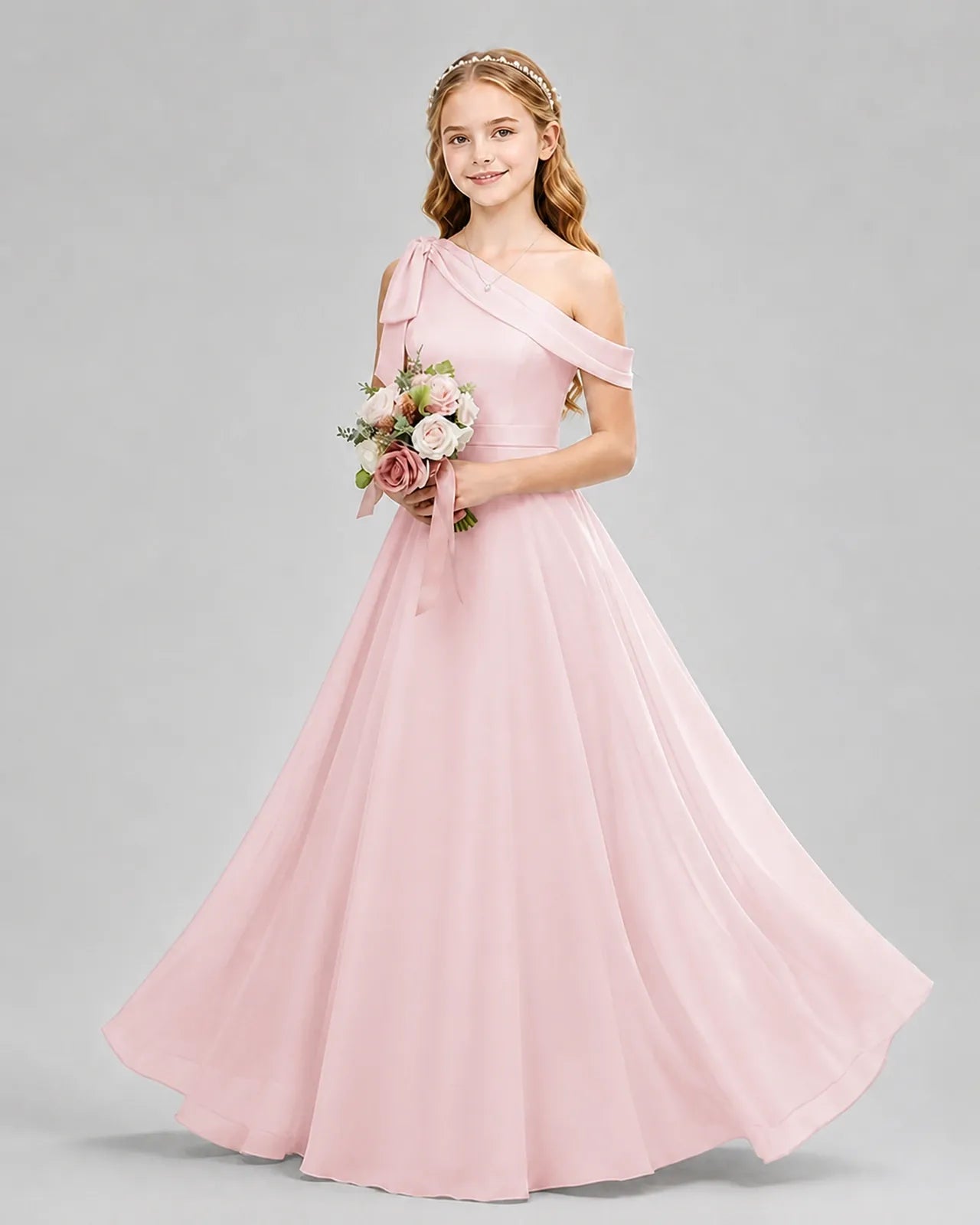 Pink Chiffon A-line Junior Bridesmaid Dress Front View