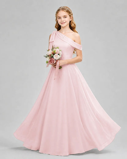 Pink Chiffon A-line Junior Bridesmaid Dress Front View