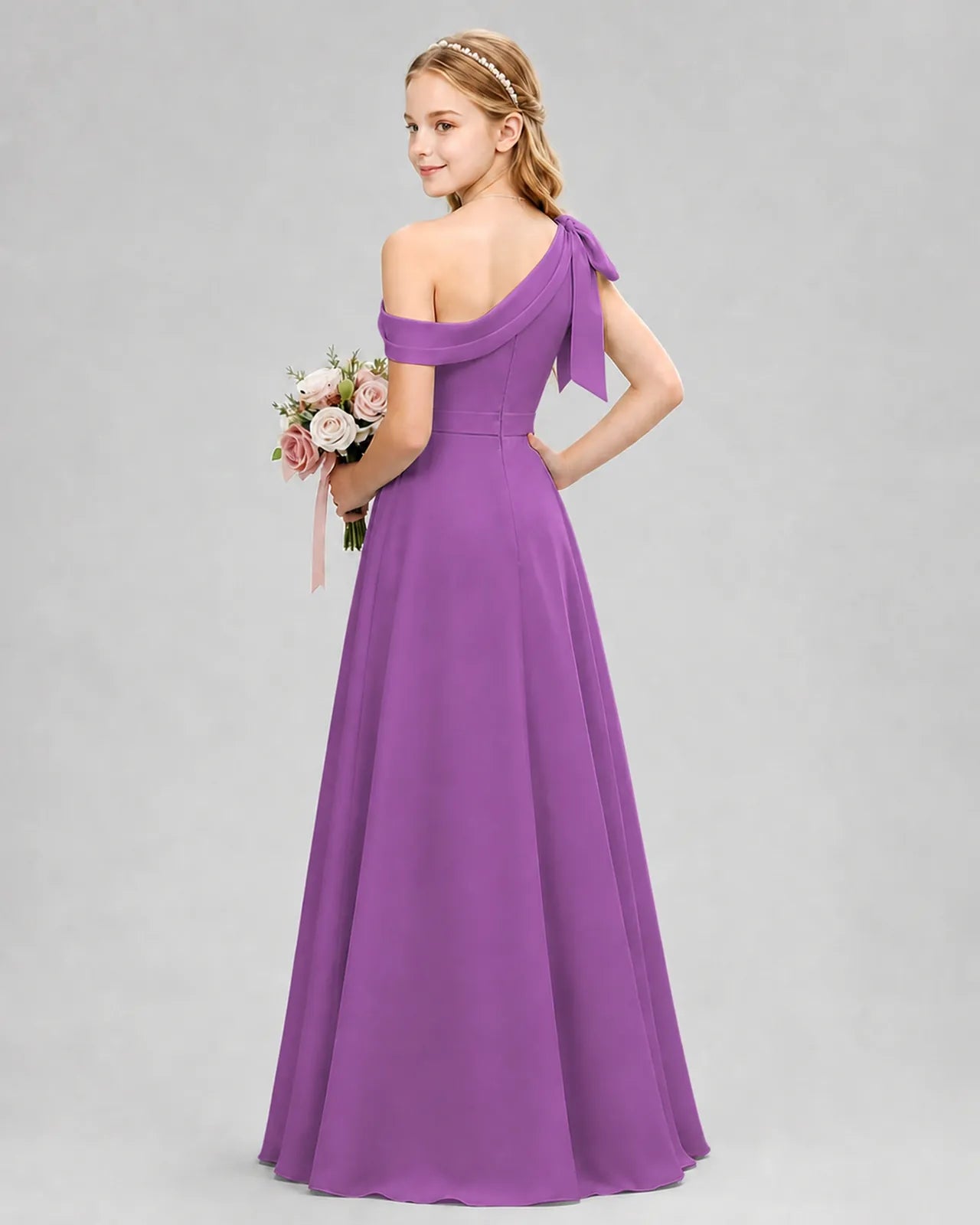 Purple Chiffon A-line Junior Bridesmaid Dress Back View