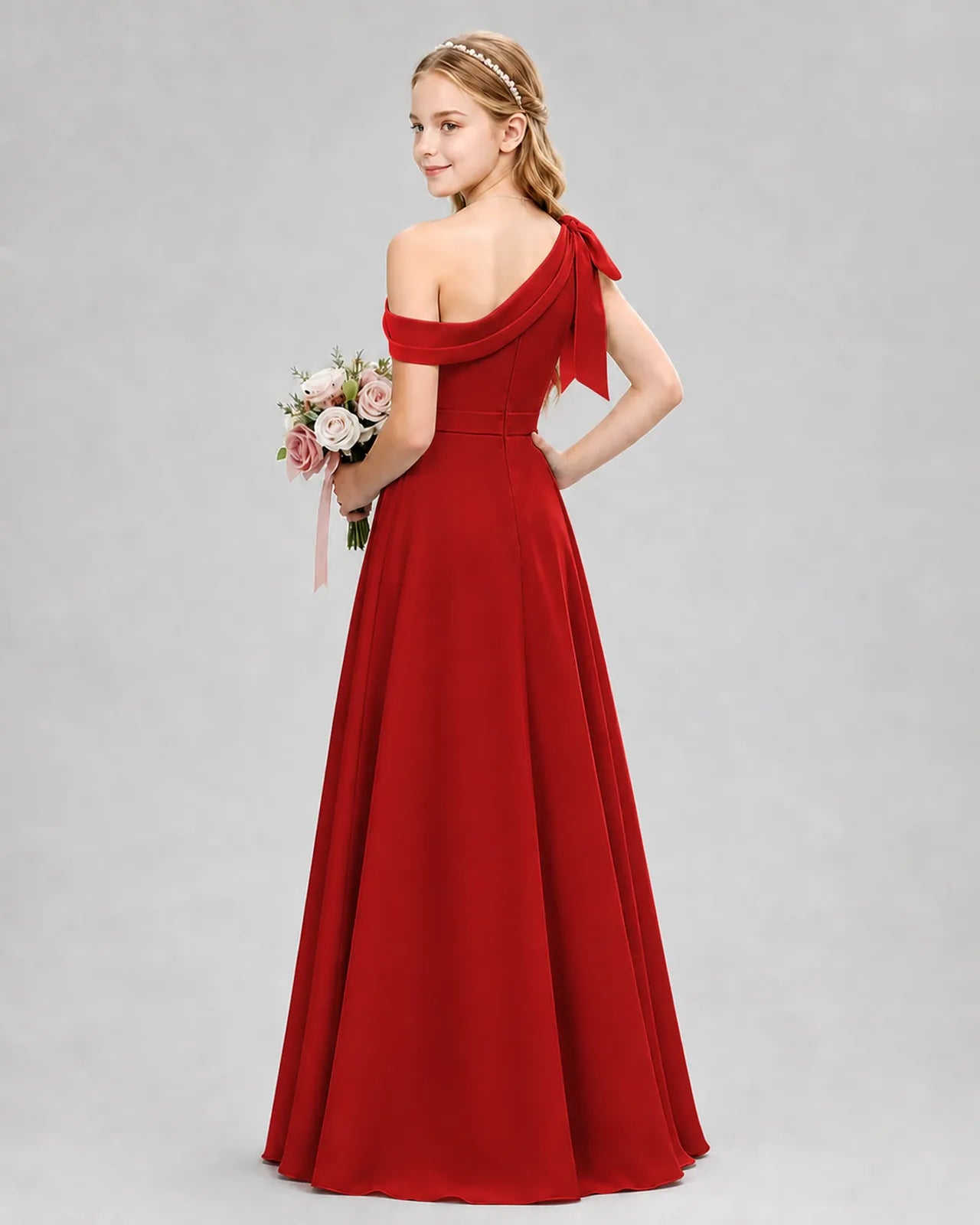 Red Chiffon A-line Junior Bridesmaid Dress Back View