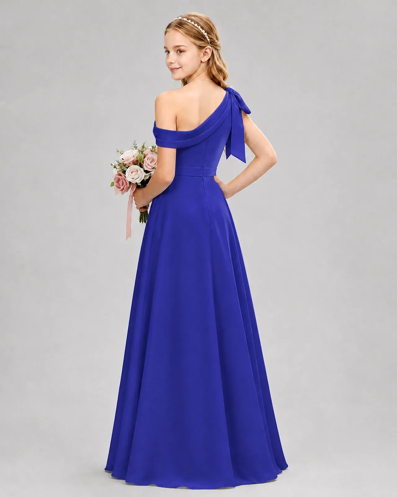 Royal Blue Chiffon A-line Junior Bridesmaid Dress Back View