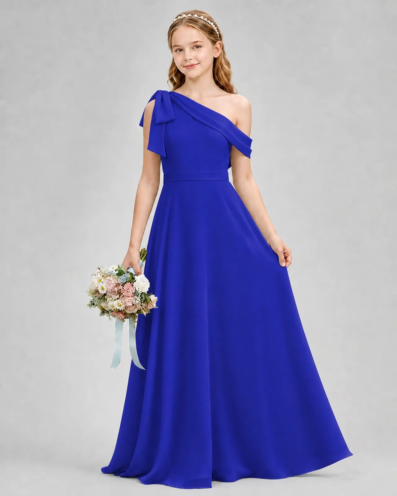 Royal Blue Chiffon A-line Junior Bridesmaid Dress Front View
