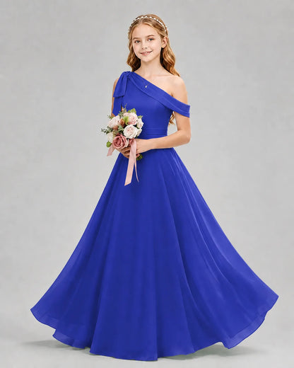 Royal Blue Chiffon A-line Junior Bridesmaid Dress Front View
