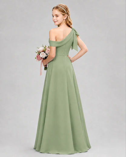 Sage Green Chiffon A-line Junior Bridesmaid Dress Back View