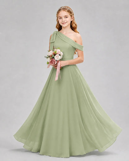 Sage Green Chiffon A-line Junior Bridesmaid Dress Front View