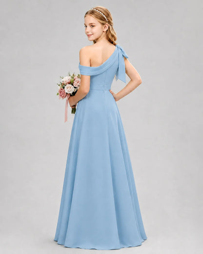 Sky Blue Chiffon A-line Junior Bridesmaid Dress Back View