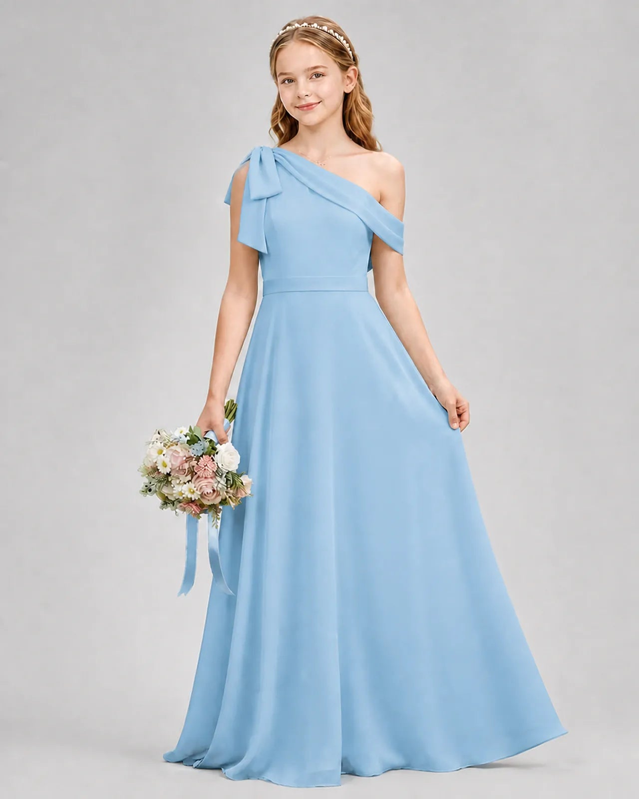 Sky Blue Chiffon A-line Junior Bridesmaid Dress Front View