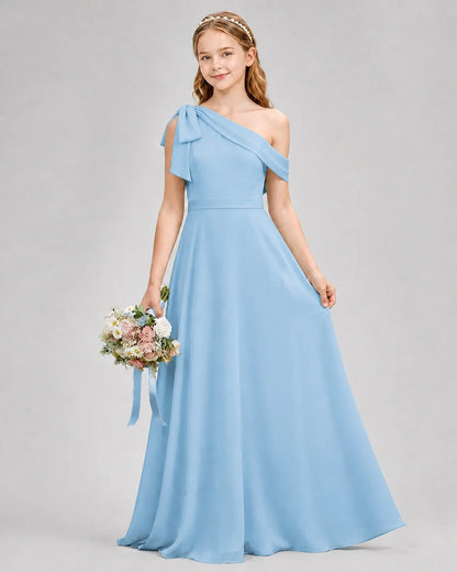 Sky Blue Chiffon A-line Junior Bridesmaid Dress Front View