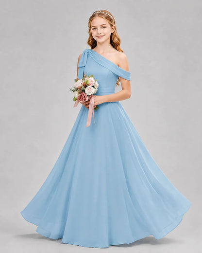 Sky Blue Chiffon A-line Junior Bridesmaid Dress Front View