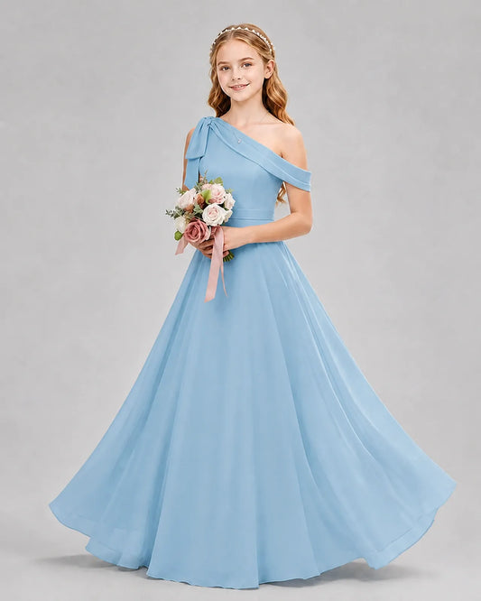 Sky Blue Chiffon A-line Junior Bridesmaid Dress Front View