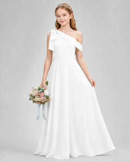 White Chiffon A-line Junior Bridesmaid Dress Front View