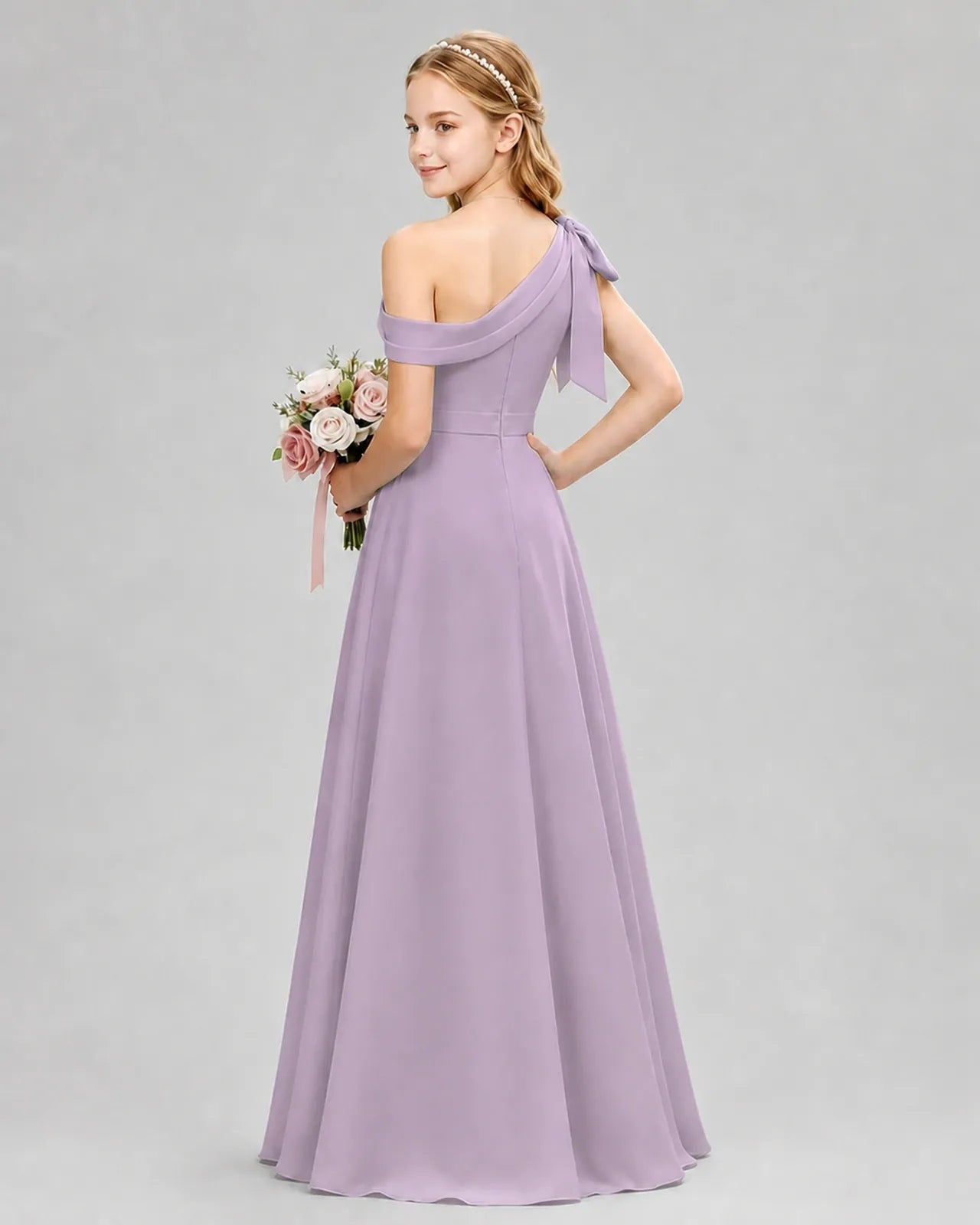Wisteria Chiffon A-line Junior Bridesmaid Dress Back View