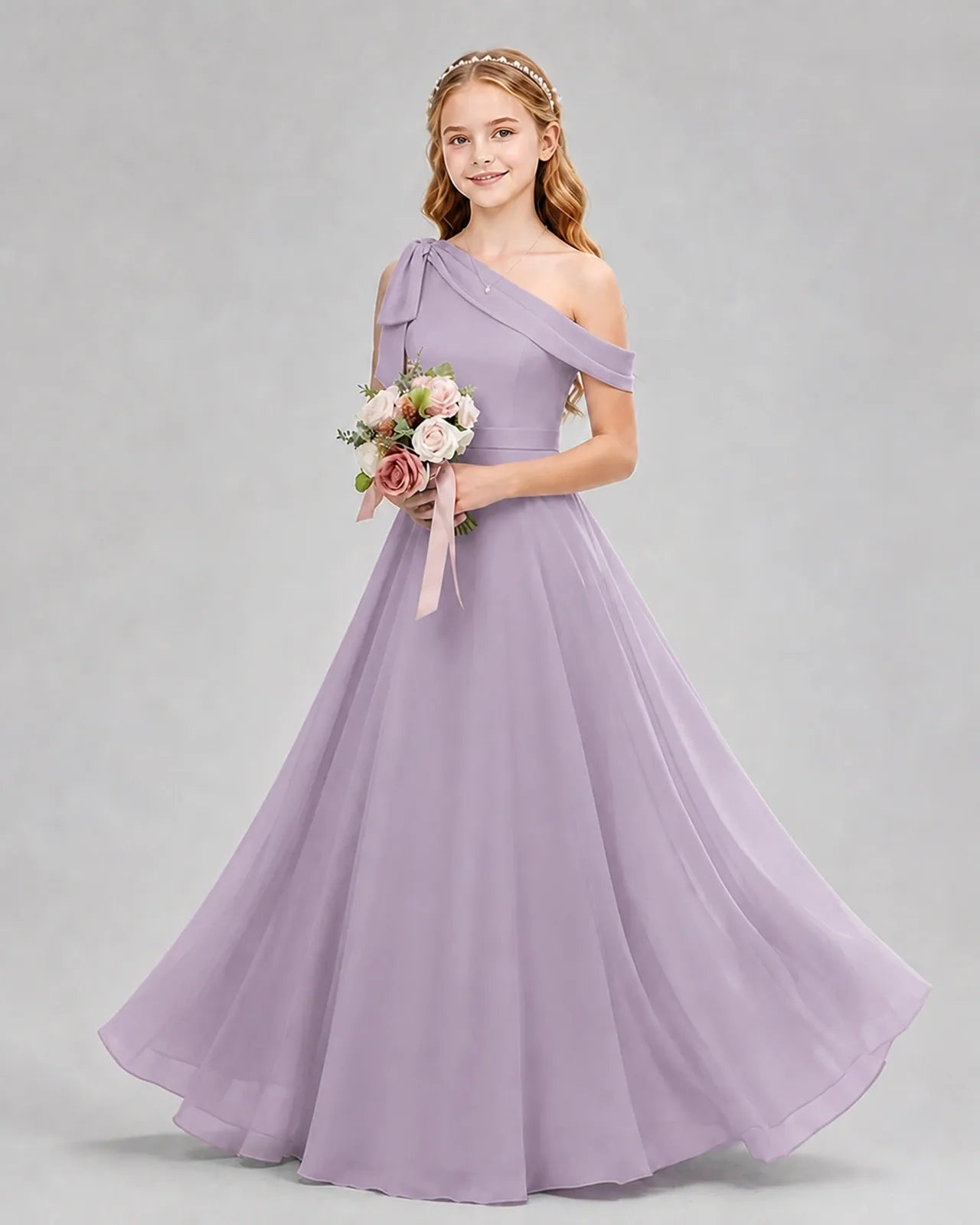 Wisteria Chiffon A-line Junior Bridesmaid Dress Front View