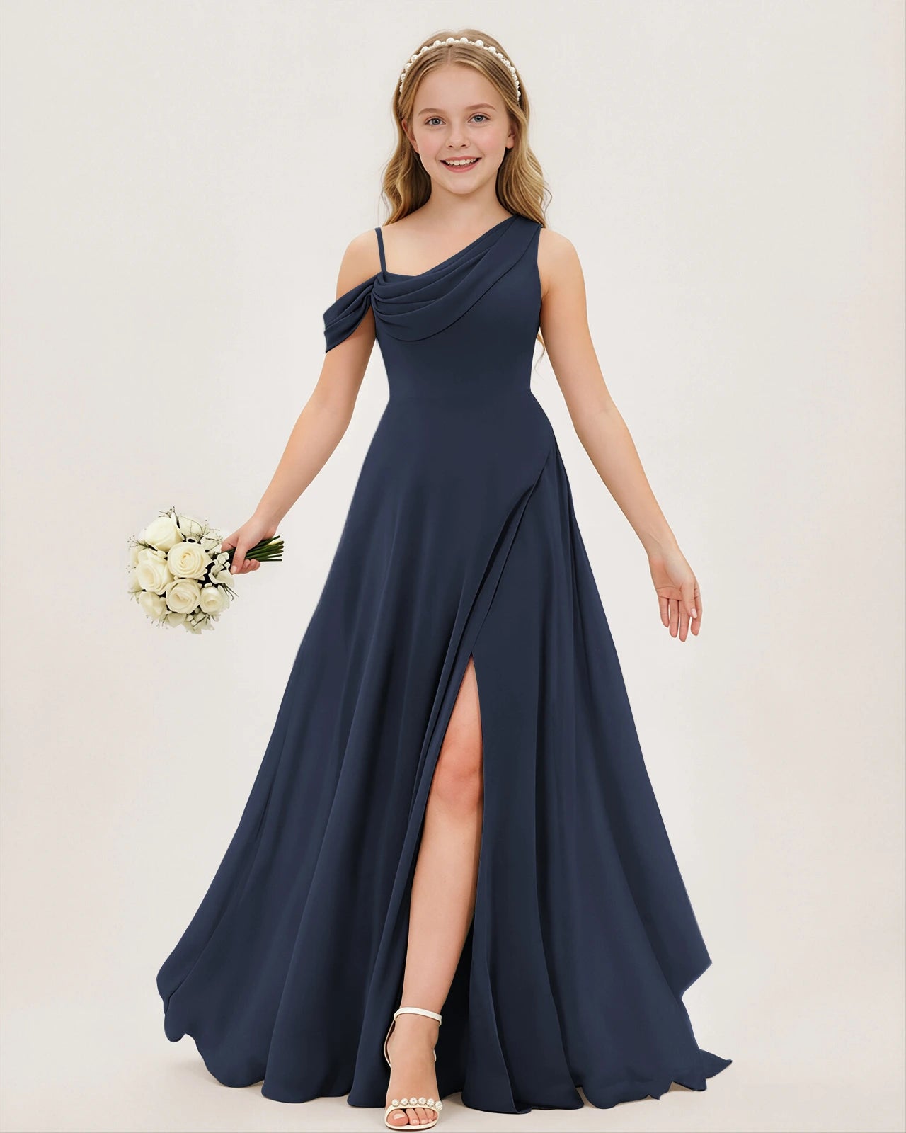Cowl Neck Junior Bridesmaid | Chiffon Flower Girl Dress