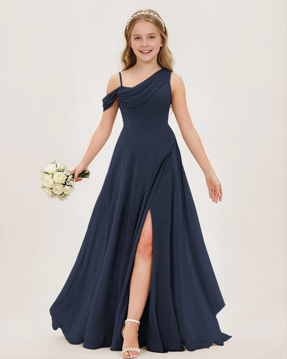 Navy Blue Chiffon A-line Junior Bridesmaid Dress Front View