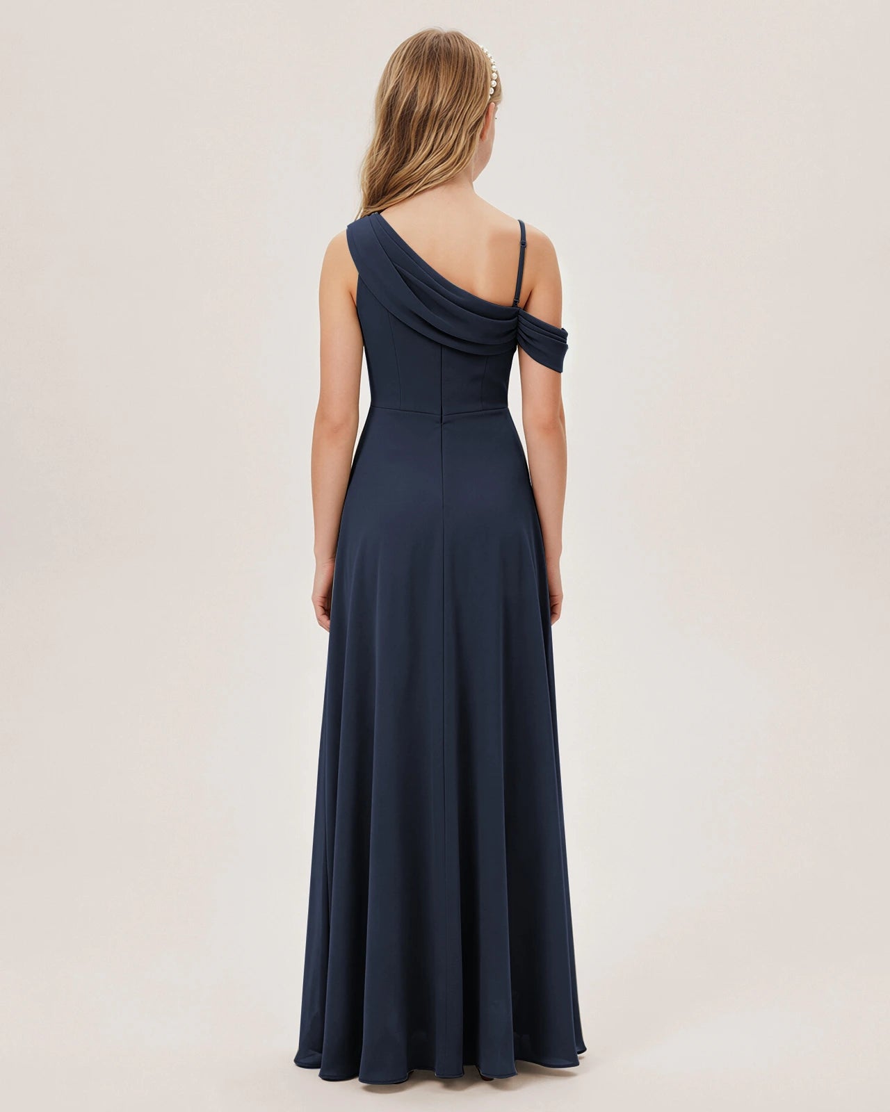 Navy Blue Chiffon A-line Junior Bridesmaid Dress Back View