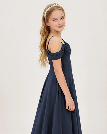 Navy Blue Chiffon A-line Junior Bridesmaid Dress Side View