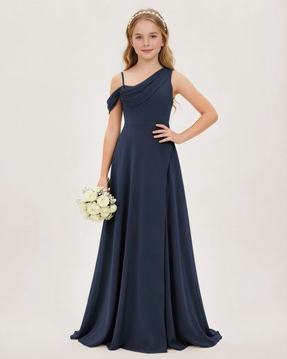 Navy Blue Chiffon A-line Junior Bridesmaid Dress Side View