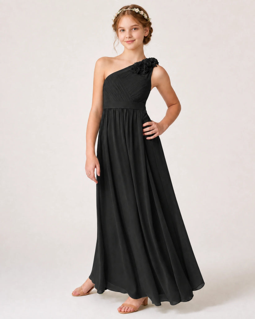 Black Chiffon A-line Junior Bridesmaid Dress Front View