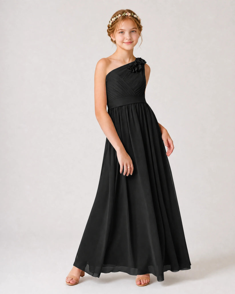 Black Chiffon A-line Junior Bridesmaid Dress Front View