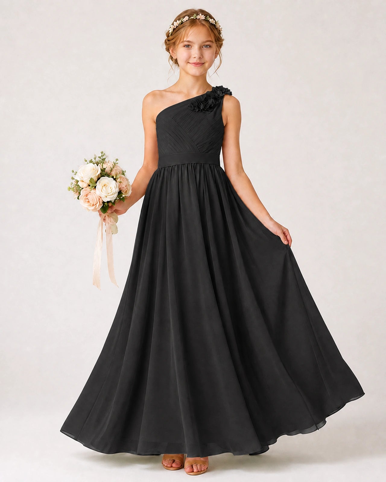Black Chiffon Junior Bridesmaid Dress