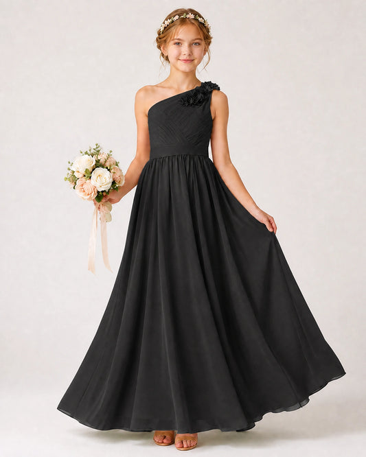 Black Chiffon A-line Junior Bridesmaid Dress Front View