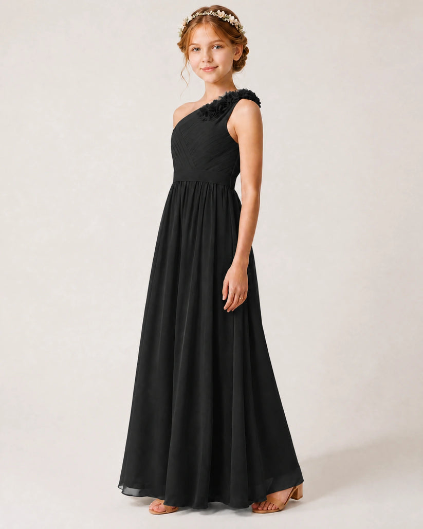 Black Chiffon A-line Junior Bridesmaid Dress Front View